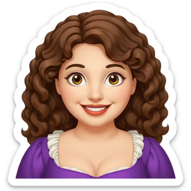 30 yr old italian woman, chubby, brown wavy hair, big brown eyes, huge smile, fancy dress sticker