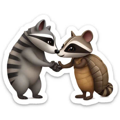 raccoon and armadillo in love sticker