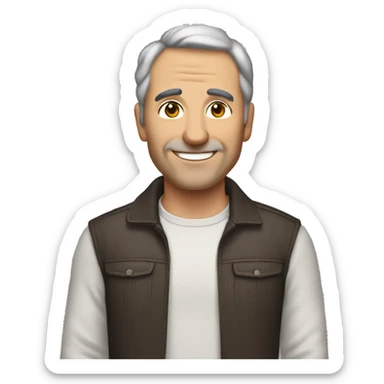 An mature Italian man with light skin, short dark brown  hair, a smiling face without a beard and fit. Make him have dark brown hair sticker