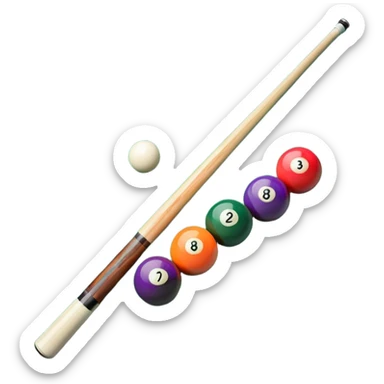 A close-up of a pool cue aimed at a set of colorful billiard balls resting on a green felt table. The focus is on the cue stick and the arrangement of balls, with subtle details of the game’s texture and atmosphere, emphasizing the precision and skill of billiards. sticker