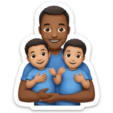 Black Dad holding identical biracial twin boys sticker
