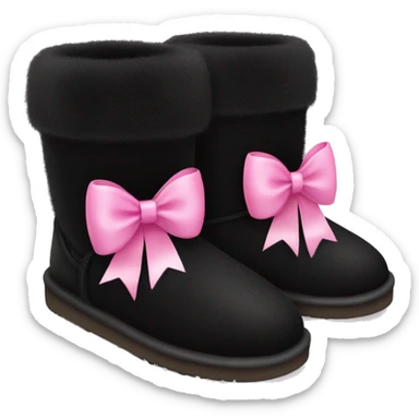 Realistic black Ugg fur boots with pink ribbon bows isolated.  sticker