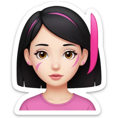 girl with black hair and pink streak by ear sticker