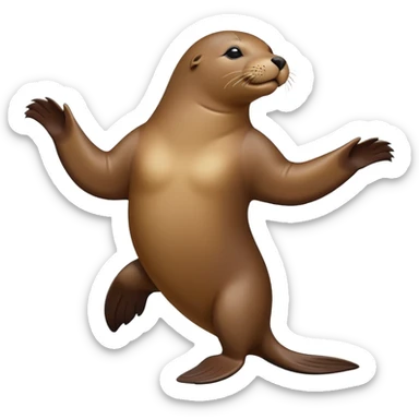 A sea lion twirls and claps its flippers, dancing playfully by the shore with joyful energy sticker