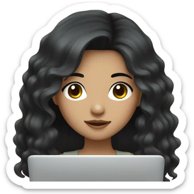 Beautiful girl,Black hair,wavy hair，long hair,Black eyes,Chinese, typing on laptop  sticker
