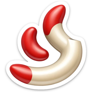 a pair of magatama (comma-shaped beads) side by side, in red and beige sticker