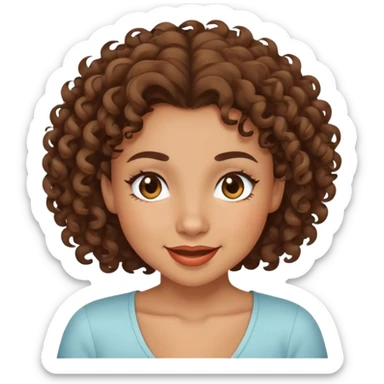 mixed-race girl with curly brown hair, winking face sticker
