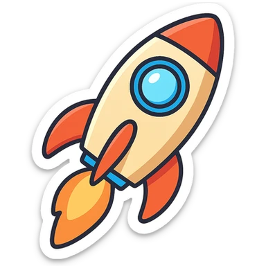 beige colored rocket, playful, cartoon style sticker