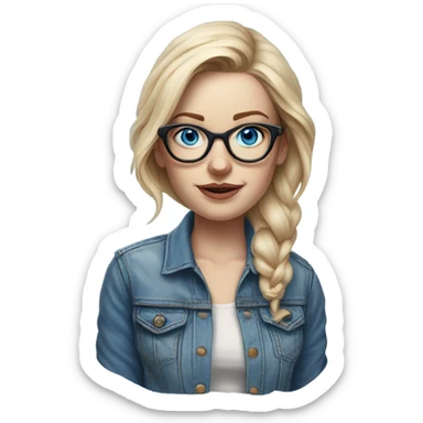 Hyper Realistic pale beautiful tattooed woman with glasses and blue eyes wearing denim jacket sticker