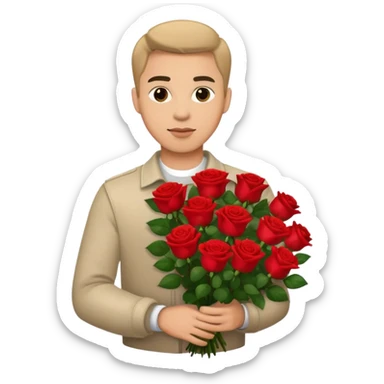 man holding a bouquet of red roses sticker