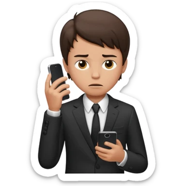 generate a brunette teen boy. dressed formally at work.  calling on a mobile, looking upset sticker