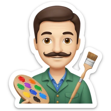 artist with palette and moustache smiling sticker