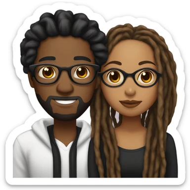 black couple with locs, male lightskin with long black locs, female brown skin with glasses and BLACK locs tied up kissing full body sticker