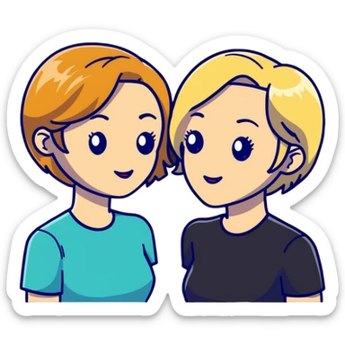 Two women flirting, one with short brown hair and the other with long blonde hair sticker