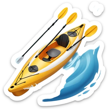 An icon showing a close-up of a sleek kayak with double-bladed paddles gliding through water. Splashes surround the boat as it cuts across a calm surface, symbolizing speed and focus. Transparent background emphasizes the dynamic and personal nature of kayak paddling. sticker