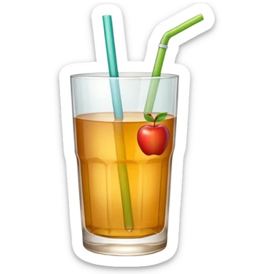 Apple juice in large glass with starw and a piece of apple at the side  sticker