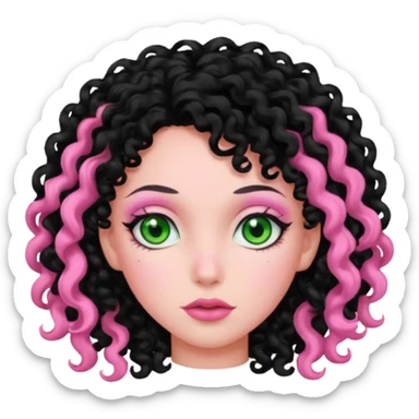 pink green black female curly hair eyeballs sticker