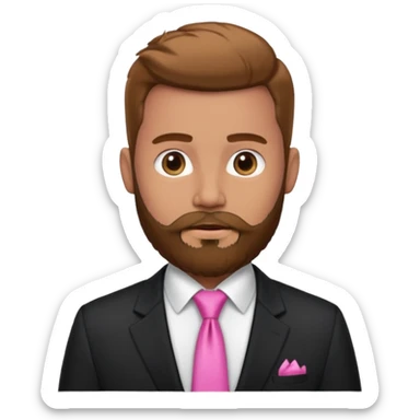 bearded man with pink tie and blazer sticker