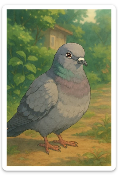 realistic pigeon, ghibli style sticker