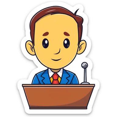 cartoon sticker of a news anchor with a long Pinocchio nose symbolizing fake news sticker