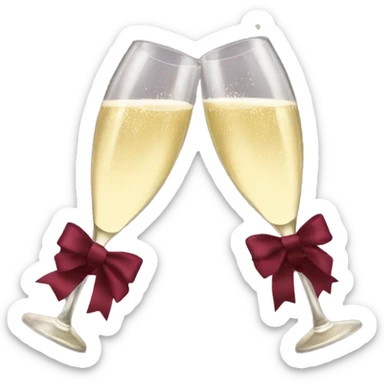 Two glasses of champagne cheering with burgundy bows sticker