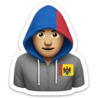 man in hoodie with moldova flag smoke sticker