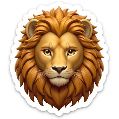 Cinematic Noble Lio Cub Portrait Emoji, Poised and regal, with a powerful, muscular build and a majestic, tawny mane, deep-set soulful amber eyes, Simplified yet sharp and sophisticated features, highly detailed, glowing with a warm, dignified glow, high shine, intelligent and fierce, stylized with an air of wild majesty, focused and attentive, soft glowing outline, capturing the essence of a watchful and confident king, so majestic it feels as though it could roar out of the screen with effortless authority! sticker