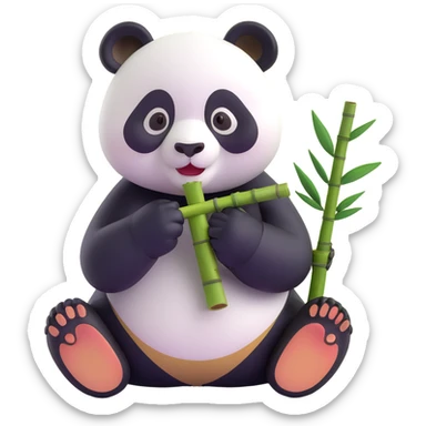 panda eating bamboo in forrest background, close up pose sticker
