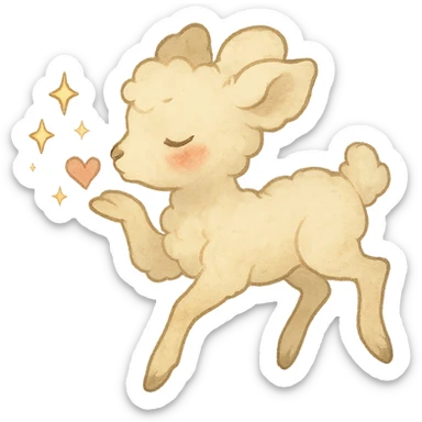 ghibli-inspired vanilla cloud doe, floating, with rosy cheeks, blowing a kiss with sparkles, soft and dreamy sticker