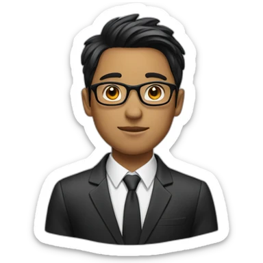 a boy with specs in business suit black hairs sticker
