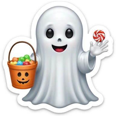 
Ghost holding candy bucket  cartoon -style/cute and transparent for a sticker  sticker