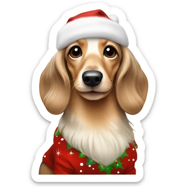 Cream long haired dachshund with christmas outfit sticker