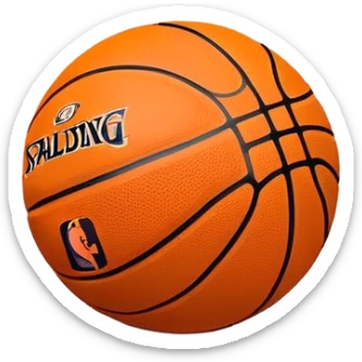 Ultra minimalist orange basketball with tiny NBA and Spalding logos, just simple black lines, no details, iOS emoji style sticker