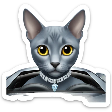 Russian Blue wearing a diamond necklace driving a Lamborghini  sticker