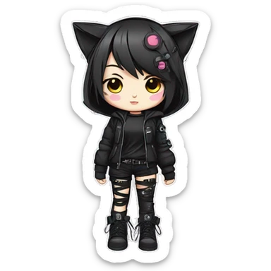 Edgy Kawaii Cute Cool Cartoon Anime Punk Techwear Gothic Catgirl sticker