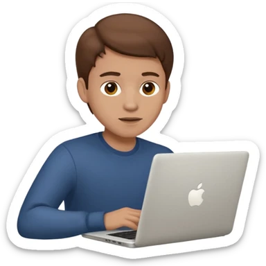 memoji of a man with a laptop in front, apple-style,modern,brown hair light skin ton and natural emotion, working sticker
