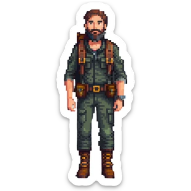 bearded man explorer with full body and detailed face, standing in fog sticker