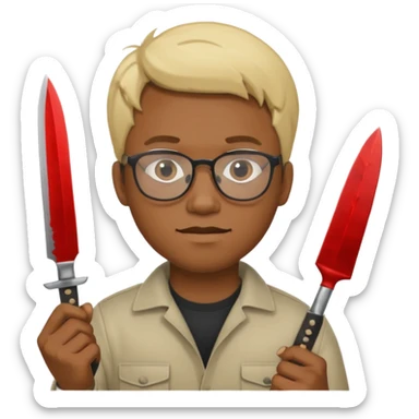 blonde black man with glasses and knives sticker