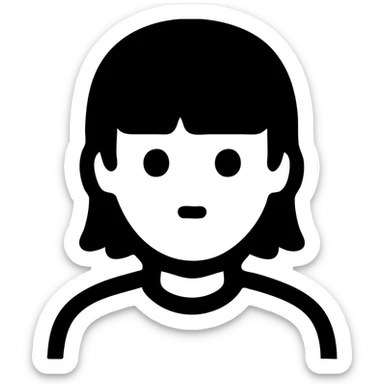 A boy with straight bangs covering his eyebrows, long hair at the back, black eyes, and brownish-black hair, wearing a green shirt the color of brilliant green antiseptic. sticker