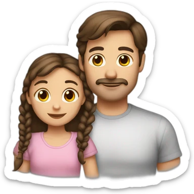 brown haired dad with dark brown haired daughter with pigtails emoji cute  sticker