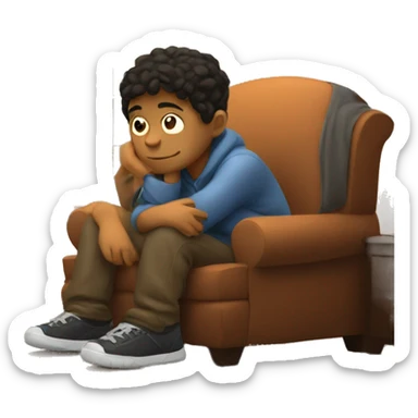 thoughtful boy in cozy setting sticker