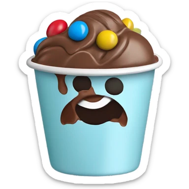 chocolate ice cream in a cup with m&ms on the top sticker