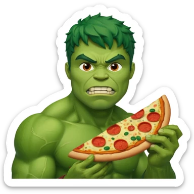 Create a man in a hulk costume eating pizza sticker