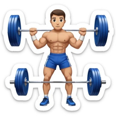brunette buff man with blue shorts deadlift sticker