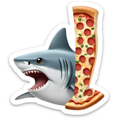 SHARK WITH A DRESS EATING A PEPPERONI PIZZA NEXT TO A SKYSCRAPER sticker