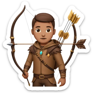 The classic hunter image with a bow and arrow on his back, dressed in brown with some animal made decorations sticker