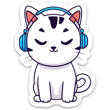 cat chilling with headphones, weekend mood sticker