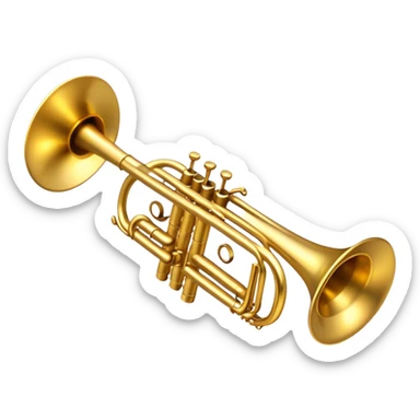 Cinematic Realistic Trumpet, rich golden brass with subtle tarnish marks, soft highlights emphasizing the intricate details, warm reflections of stage lighting bouncing off the metal, glowing with bold and triumphant energy. sticker