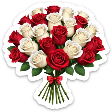 White rose and red rose bouquet with black paper  sticker