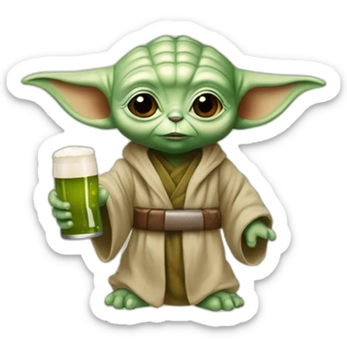 Bébé Yoda boit une bière sticker